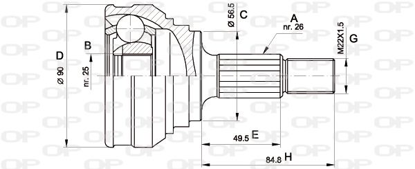 OPEN PARTS Шарнирный комплект, приводной вал CVJ5021.10